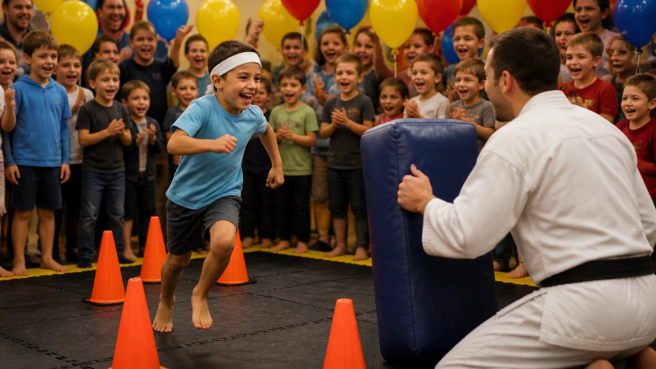 Inside a kids martial arts birthday party class at Budo Martial Arts in Coconut Creek