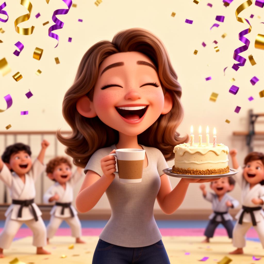 Happy mom enjoying her kid's Budo birthday party